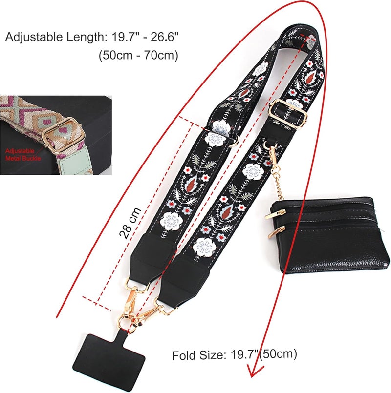 SCINYMC Clip and Go Strap for Phone with Wallet Crossbody, Adjustable Phone-Lanyards with Wallet, Phone Lanyard with Zippered Pouch, Crossbody iPhone Straps for All Phones, Black Pattern - Image 2